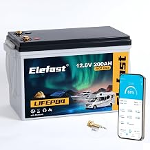 ELEFAST 12V 200AH Lifepo4 Battery with 200A Smart BMS &amp; Bluetooth | Motors for 28-80lb Thrust,Power 2560w,10000 Deep Cycle,Low-temp Cutoff,for RV,Marine/Trolling Motor,Solar,Home Energy Storage
