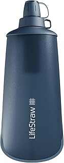 LifeStraw Peak Series - Collapsible Squeeze Bottle Water Filter System - 1L for Trail Running, Camping, Hiking, Travel, Cycling, and Fishing; Mountain Blue